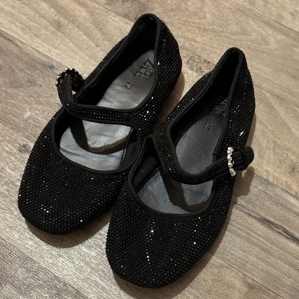 Zara Black Rhinestone Mary Jane Flats